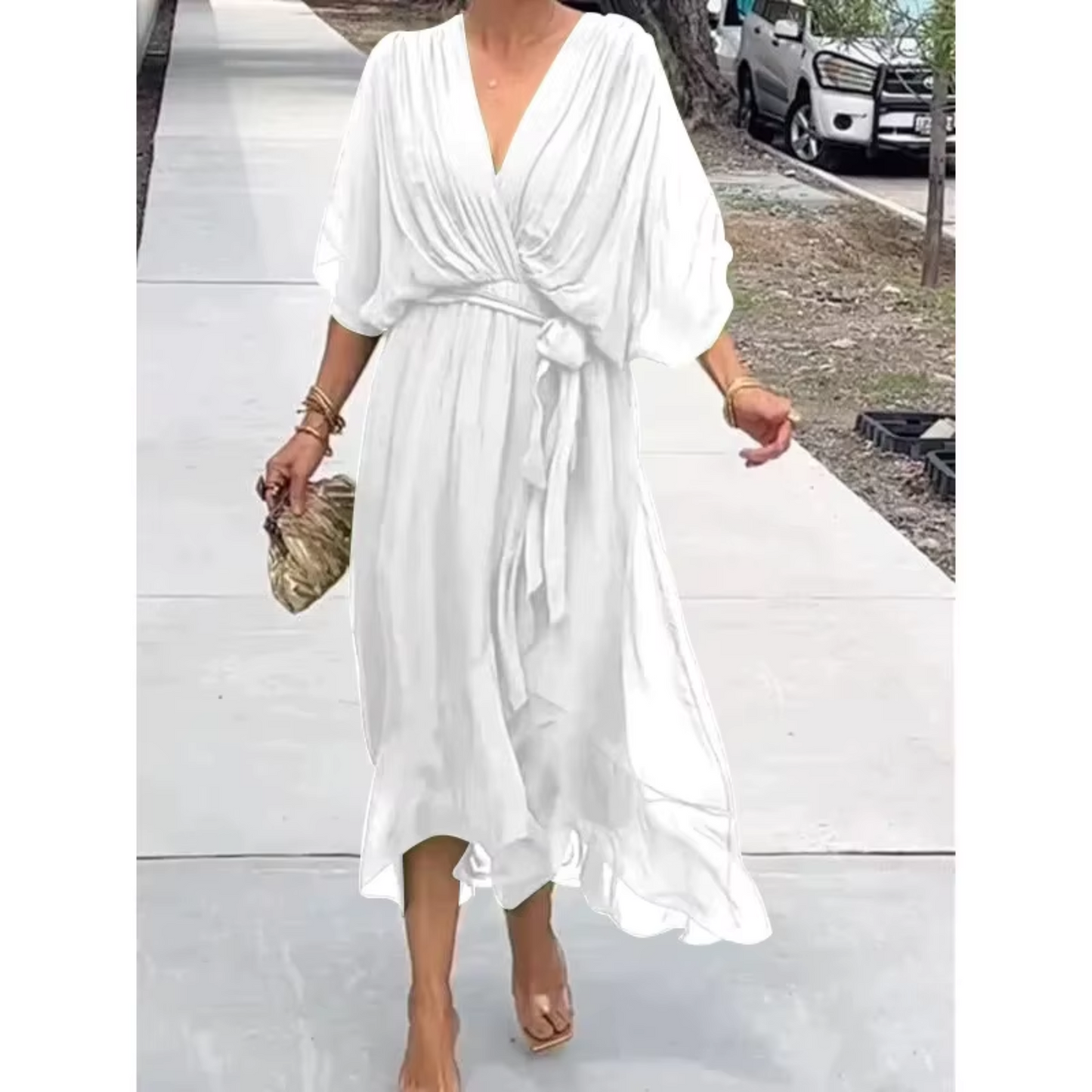 ALBA™ ROBE ASYMÉTRIQUE À MANCHES CHAUVE-SOURIS