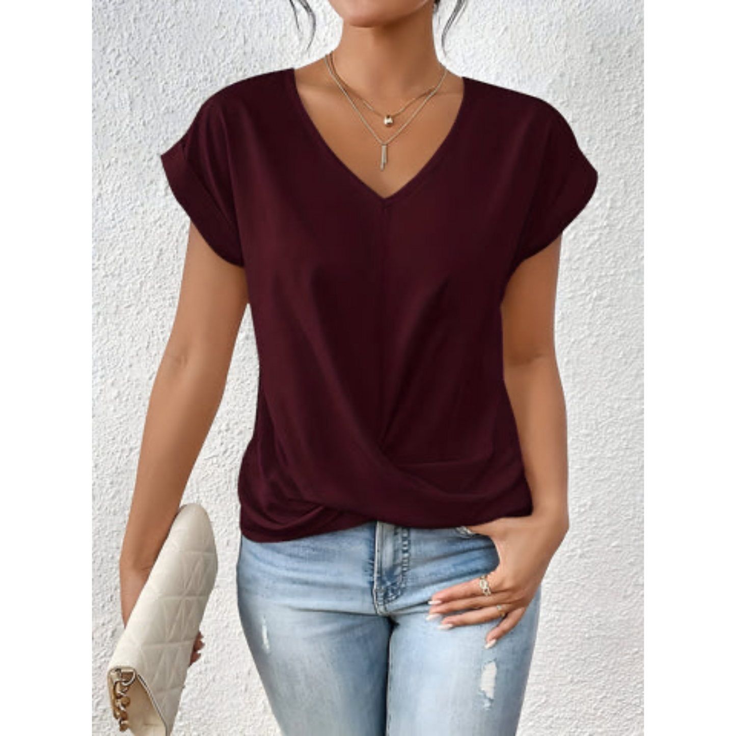 ELÉA™ T-SHIRT PLISSÉ À COL V