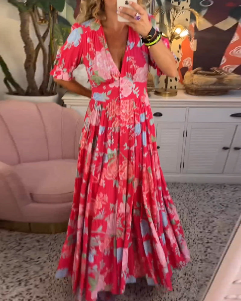 CELESTE™ ROBE À COL EN V AVEC IMPRIMÉ FLORAL ET POCHES