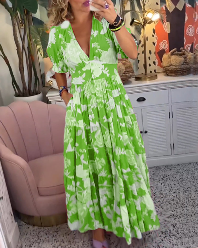 CELESTE™ ROBE À COL EN V AVEC IMPRIMÉ FLORAL ET POCHES