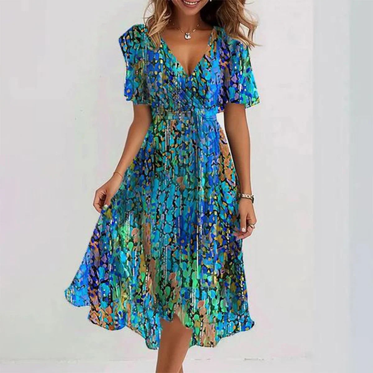 VIERA BLOOM™ ROBE MIDI ABSTRAITE