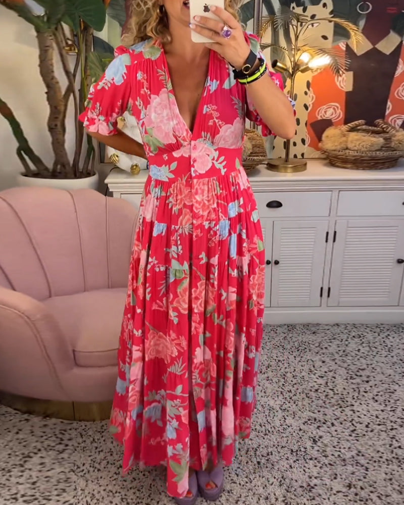 CELESTE™ ROBE À COL EN V AVEC IMPRIMÉ FLORAL ET POCHES