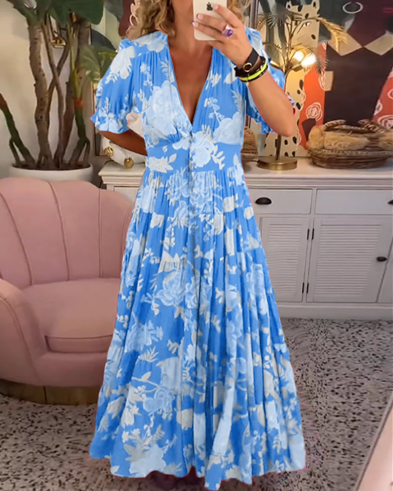 CELESTE™ ROBE À COL EN V AVEC IMPRIMÉ FLORAL ET POCHES
