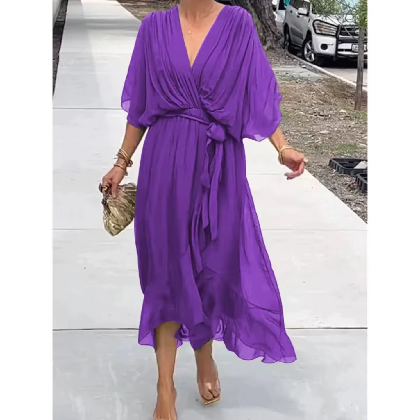 ALBA™ ROBE ASYMÉTRIQUE À MANCHES CHAUVE-SOURIS