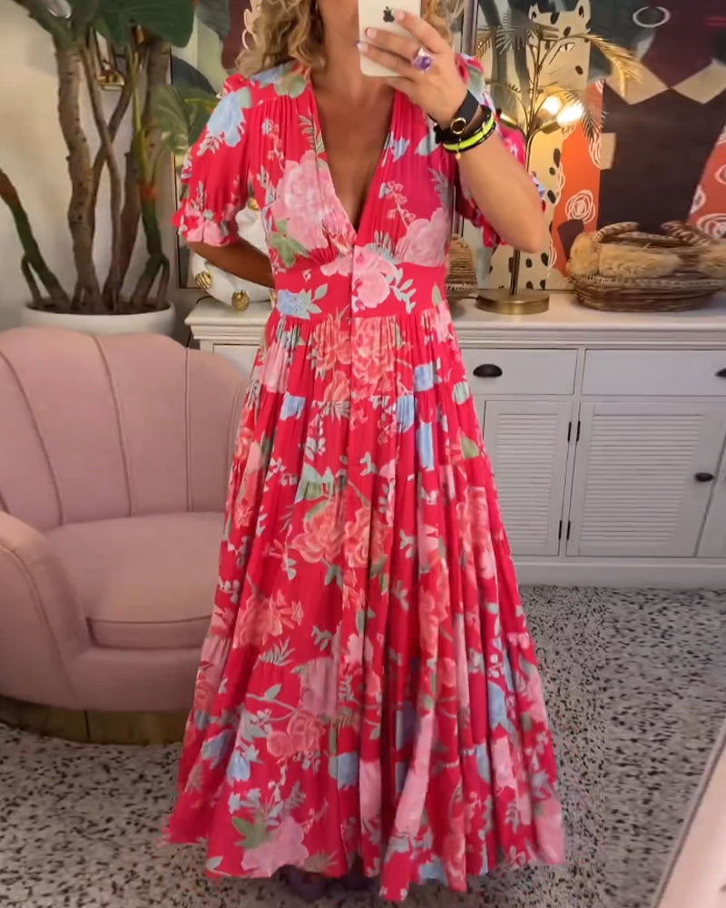 CELESTE™ ROBE À COL EN V AVEC IMPRIMÉ FLORAL ET POCHES