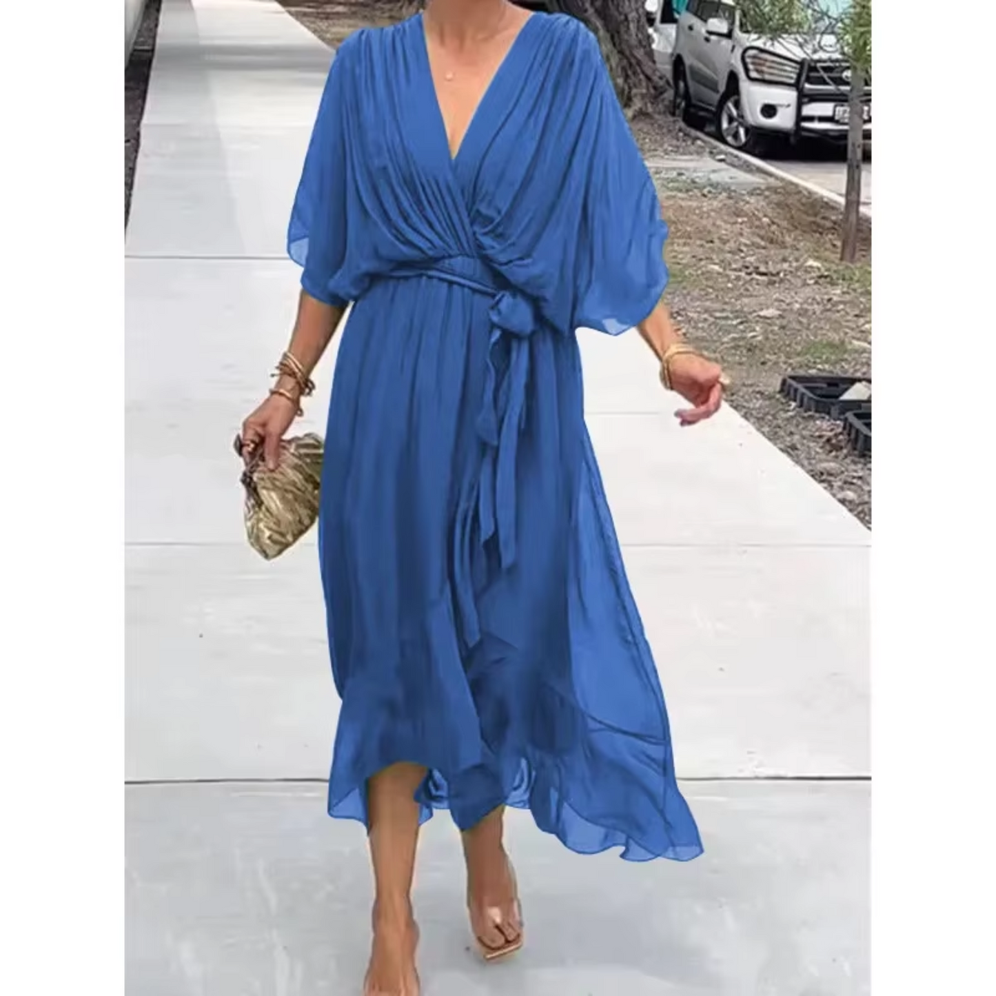 ALBA™ ROBE ASYMÉTRIQUE À MANCHES CHAUVE-SOURIS