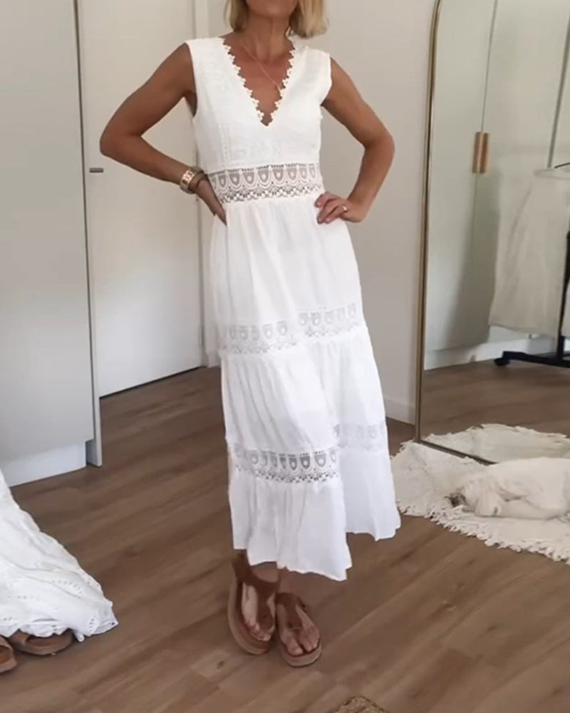 ALYSSA™ ROBE MAXI EN DENTELLE À COL EN V