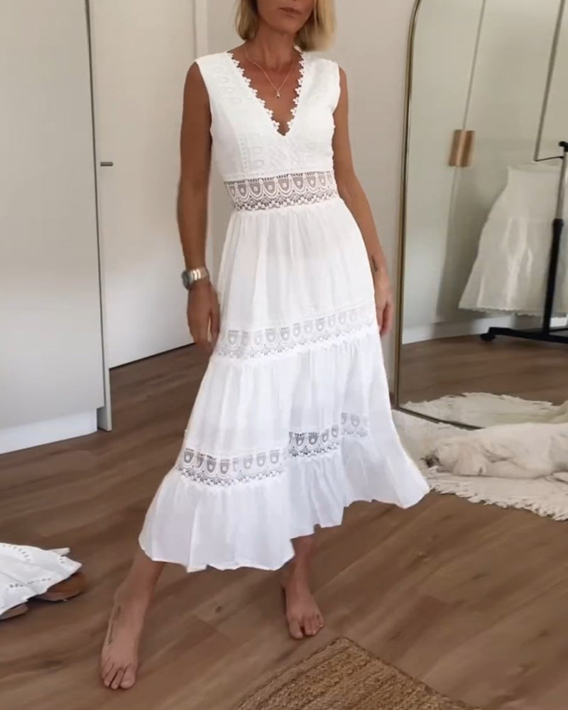 ALYSSA™ ROBE MAXI EN DENTELLE À COL EN V