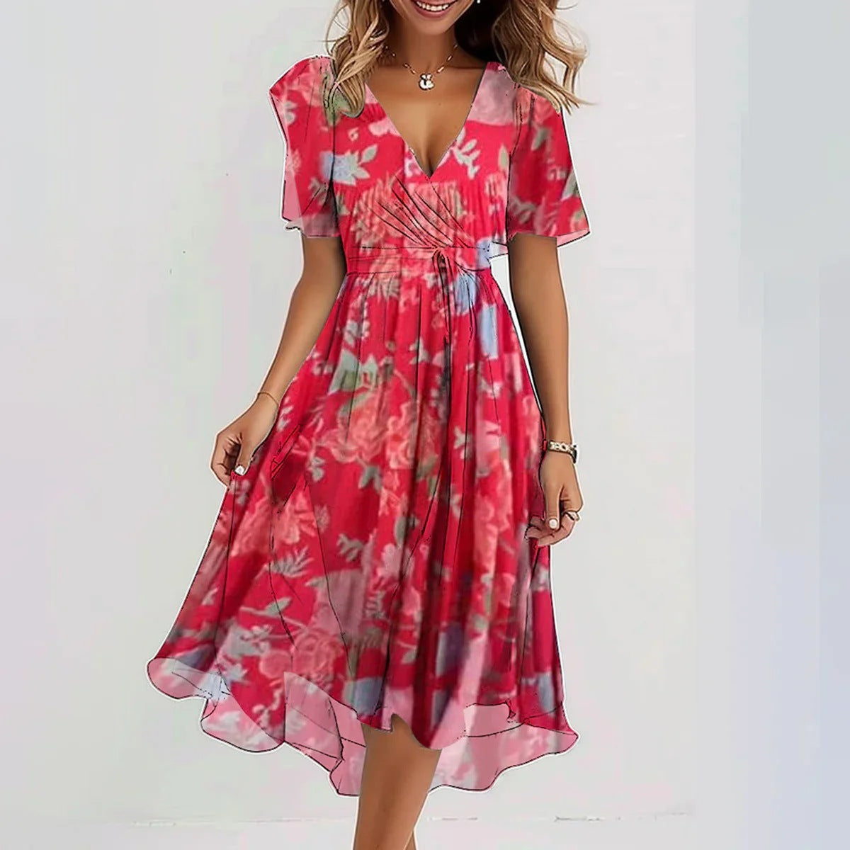 VIERA BLOOM™ ROBE MIDI ABSTRAITE