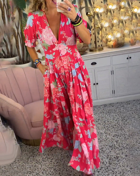 CELESTE™ ROBE À COL EN V AVEC IMPRIMÉ FLORAL ET POCHES