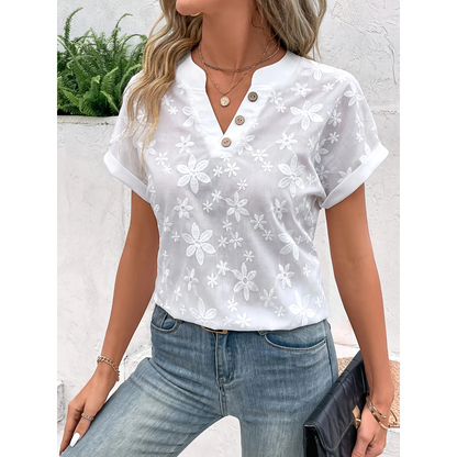 LUMÉA™ – BLOUSE JACQUARD COL V