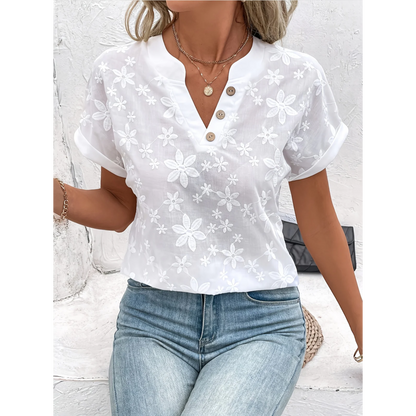 LUMÉA™ – BLOUSE JACQUARD COL V