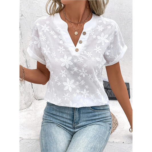 LUMÉA™ – BLOUSE JACQUARD COL V