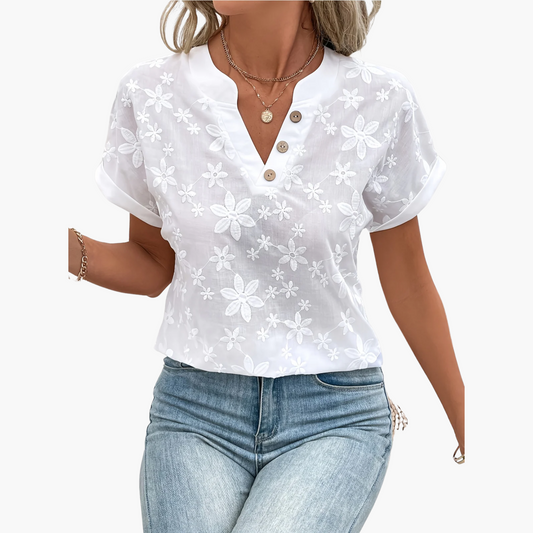 LUMÉA™ – BLOUSE JACQUARD COL V