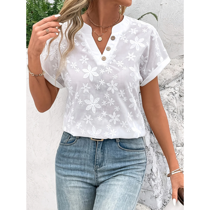 LUMÉA™ – BLOUSE JACQUARD COL V