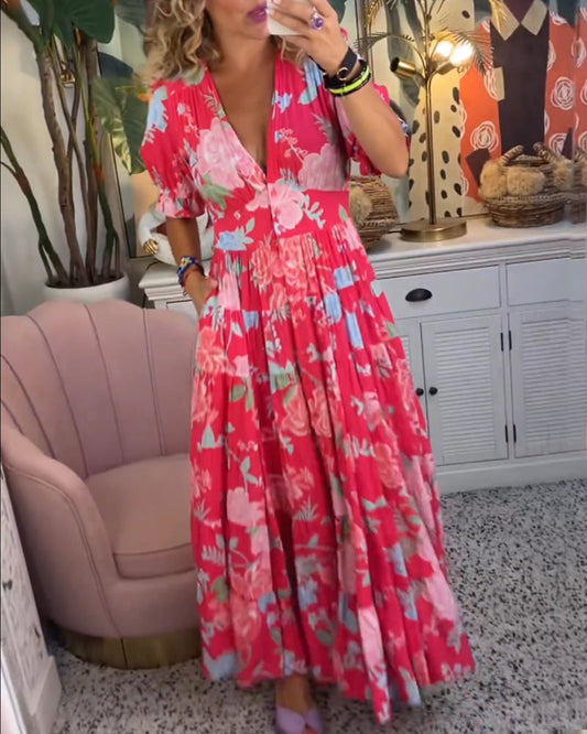 CELESTE™ ROBE À COL EN V AVEC IMPRIMÉ FLORAL ET POCHES