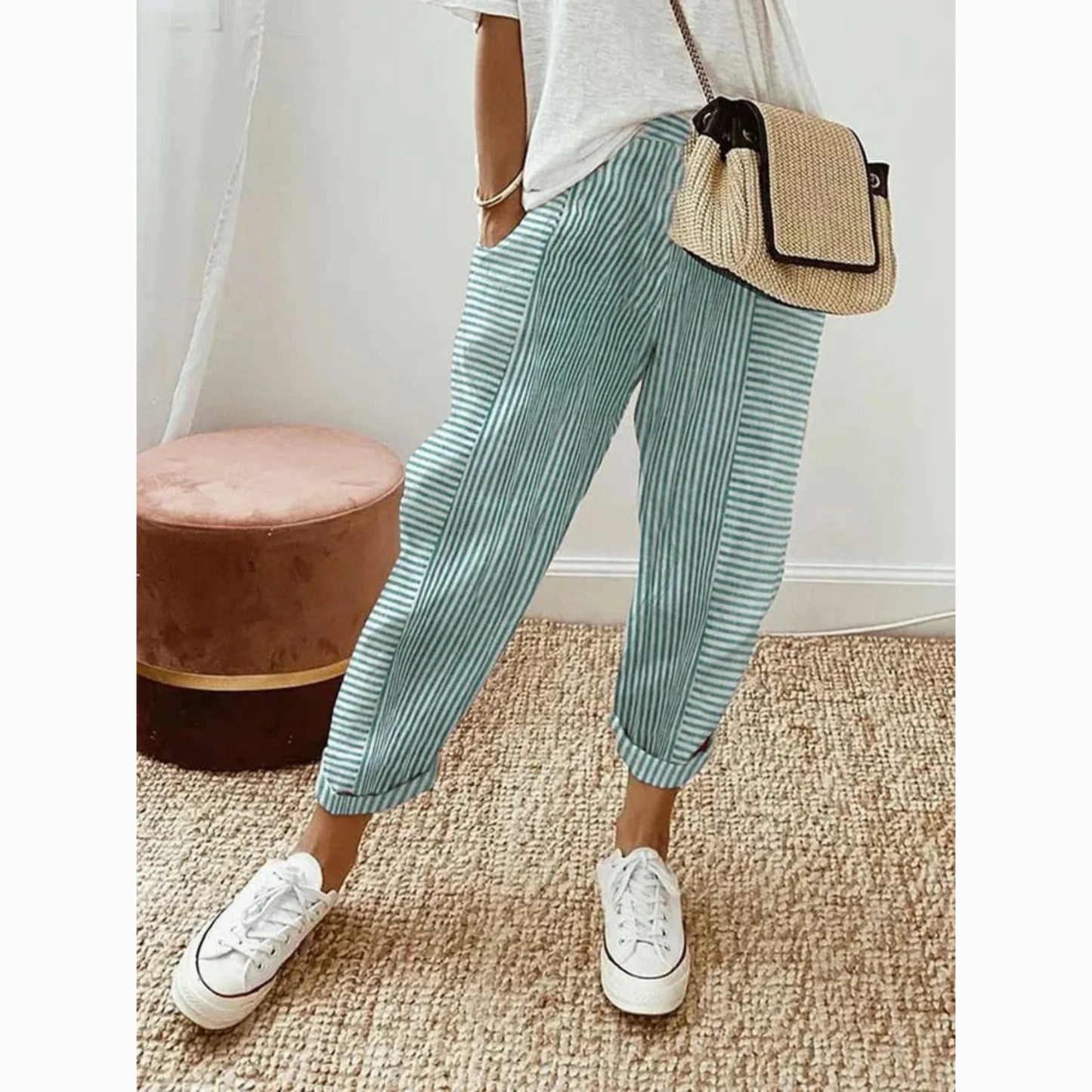 ÉLISE™ PANTALON LARGE RAYÉ