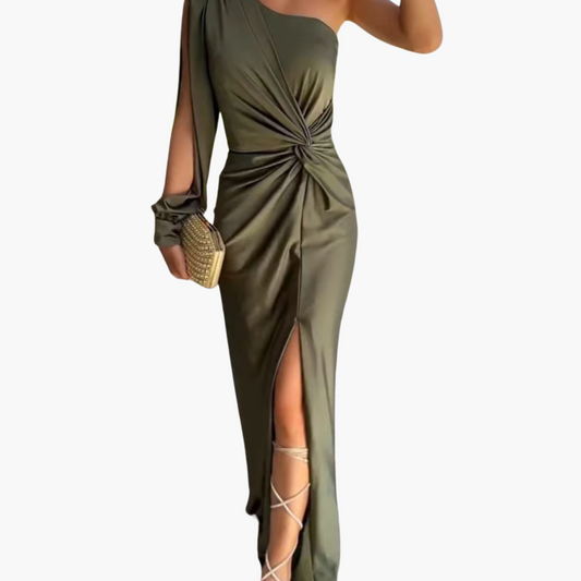 OPALINE™ ROBE LONGUE FENDUE ÉPAULE DÉNUDÉE